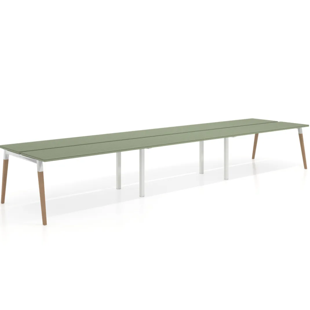 Mesa de oficina multipuesto Arki triple, fondo 126 cm, patas de madera