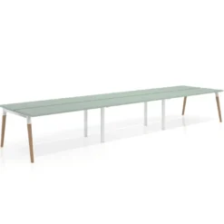 Mesa de oficina multipuesto Arki triple, fondo 126 cm, patas de madera