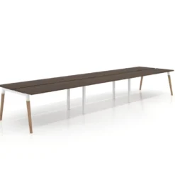 Mesa de oficina multipuesto Arki triple, fondo 126 cm, patas de madera