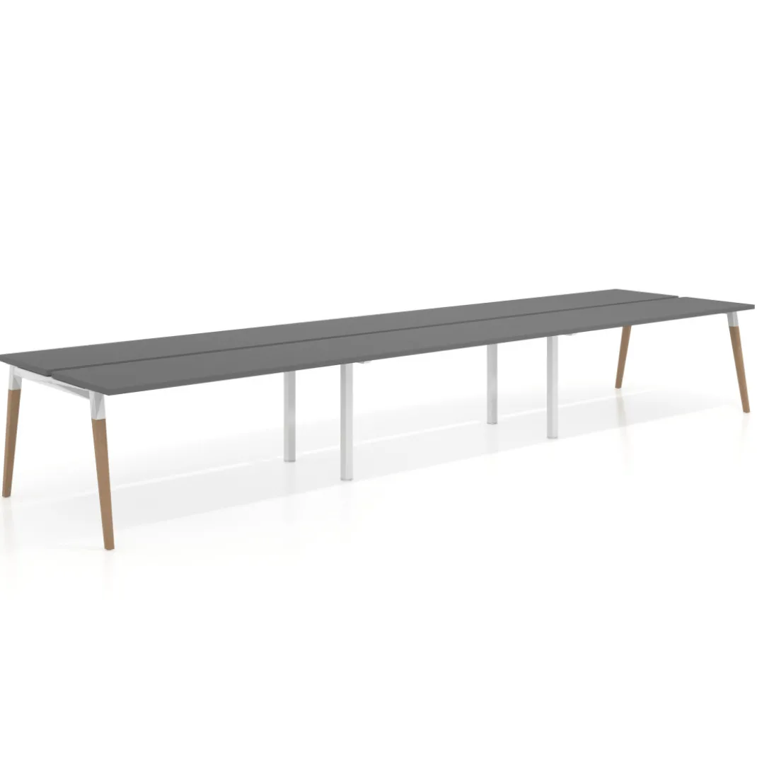 Mesa de oficina multipuesto Arki triple, fondo 126 cm, patas de madera