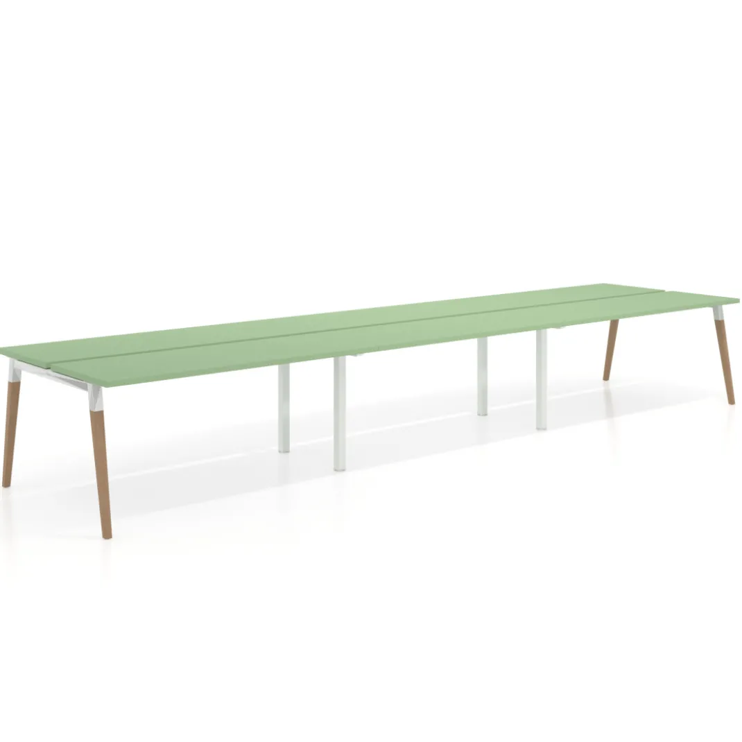 Mesa de oficina multipuesto Arki triple, fondo 126 cm, patas de madera