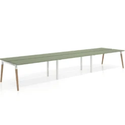 Mesa de oficina multipuesto Arki triple, fondo 126 cm, patas de madera