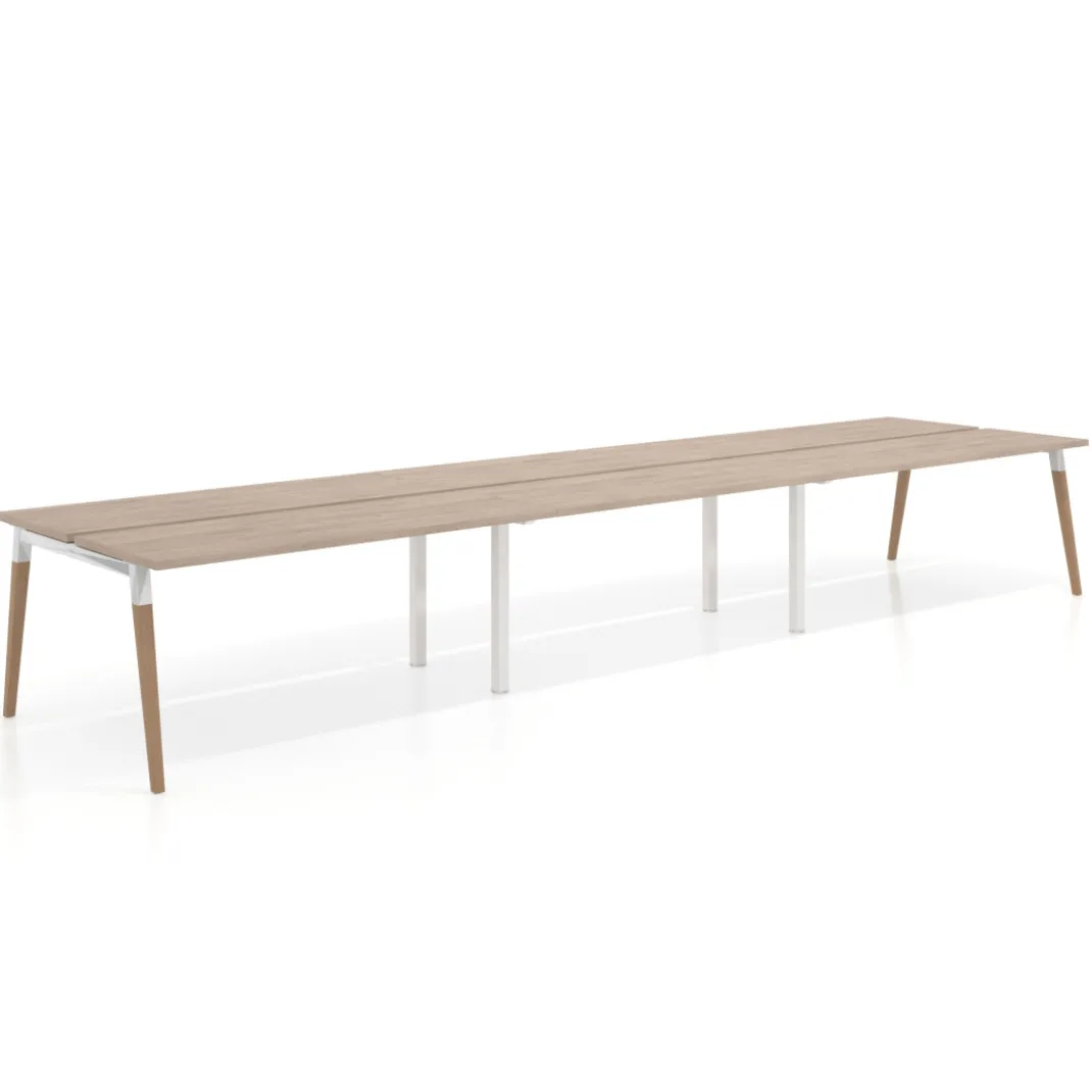 Mesa de oficina multipuesto Arki triple, fondo 126 cm, patas de madera