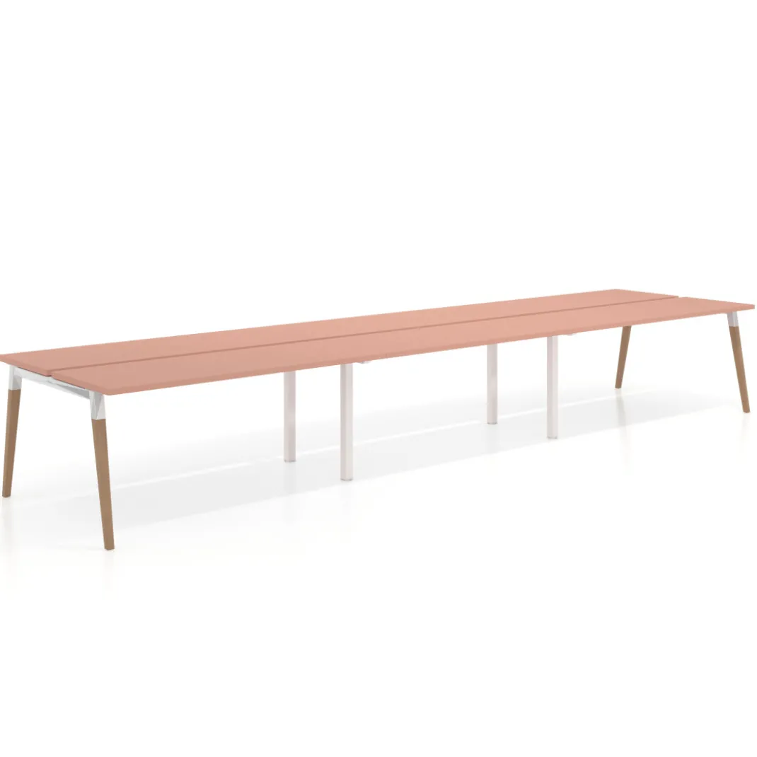 Mesa de oficina multipuesto Arki triple, fondo 126 cm, patas de madera
