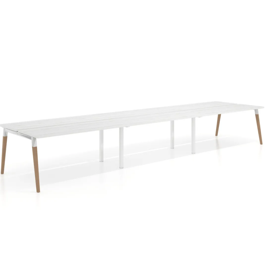 Mesa de oficina multipuesto Arki triple, fondo 126 cm, patas de madera