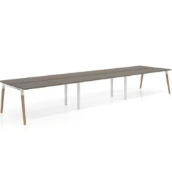 Mesa de oficina multipuesto Arki triple, fondo 126 cm, patas de madera