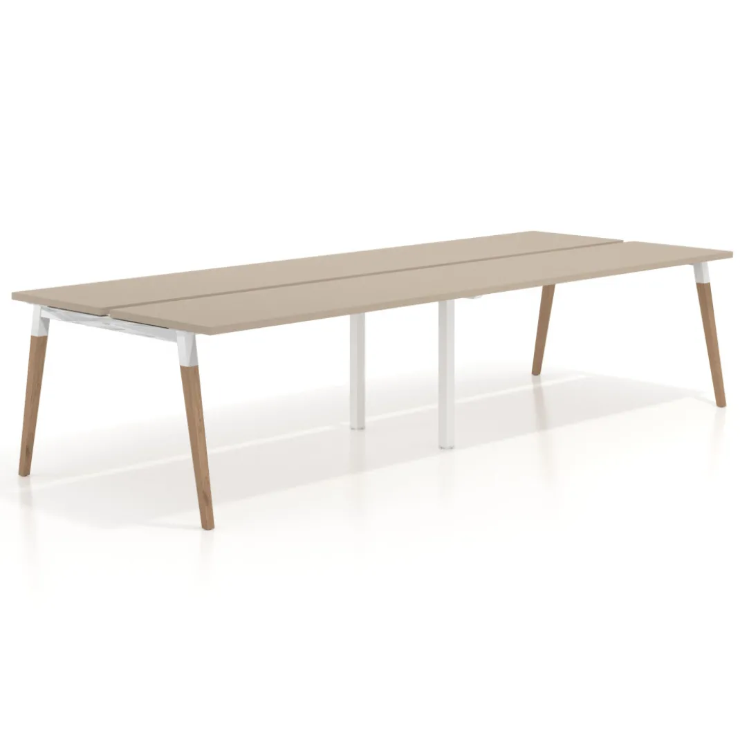 Mesa de oficina multipuesto Arki doble, fondo 126 cm, patas de madera