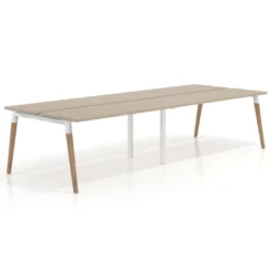 Mesa de oficina multipuesto Arki doble, fondo 126 cm, patas de madera