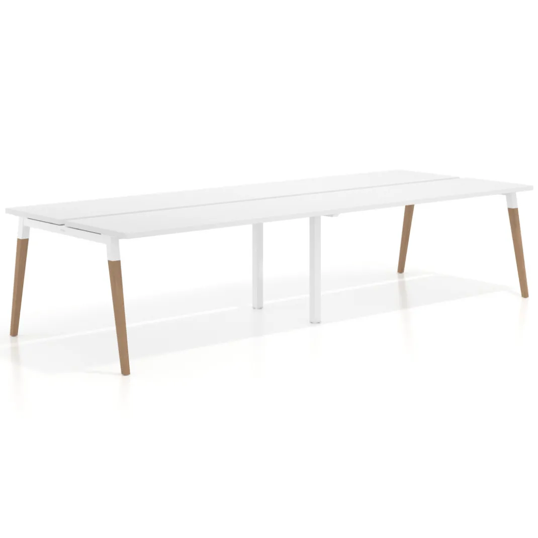 Mesa de oficina multipuesto Arki doble, fondo 126 cm, patas de madera