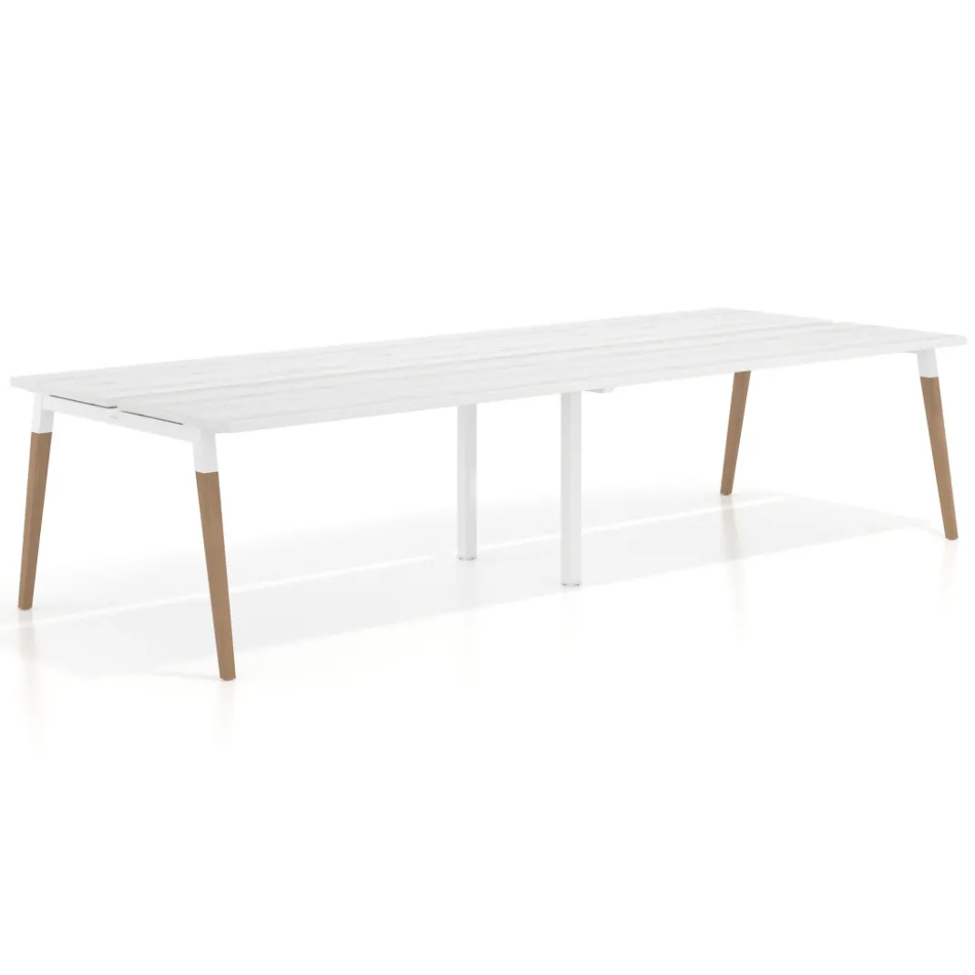 Mesa de oficina multipuesto Arki doble, fondo 126 cm, patas de madera