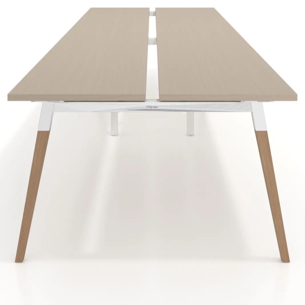 Mesa de oficina multipuesto Arki doble, fondo 126 cm, patas de madera