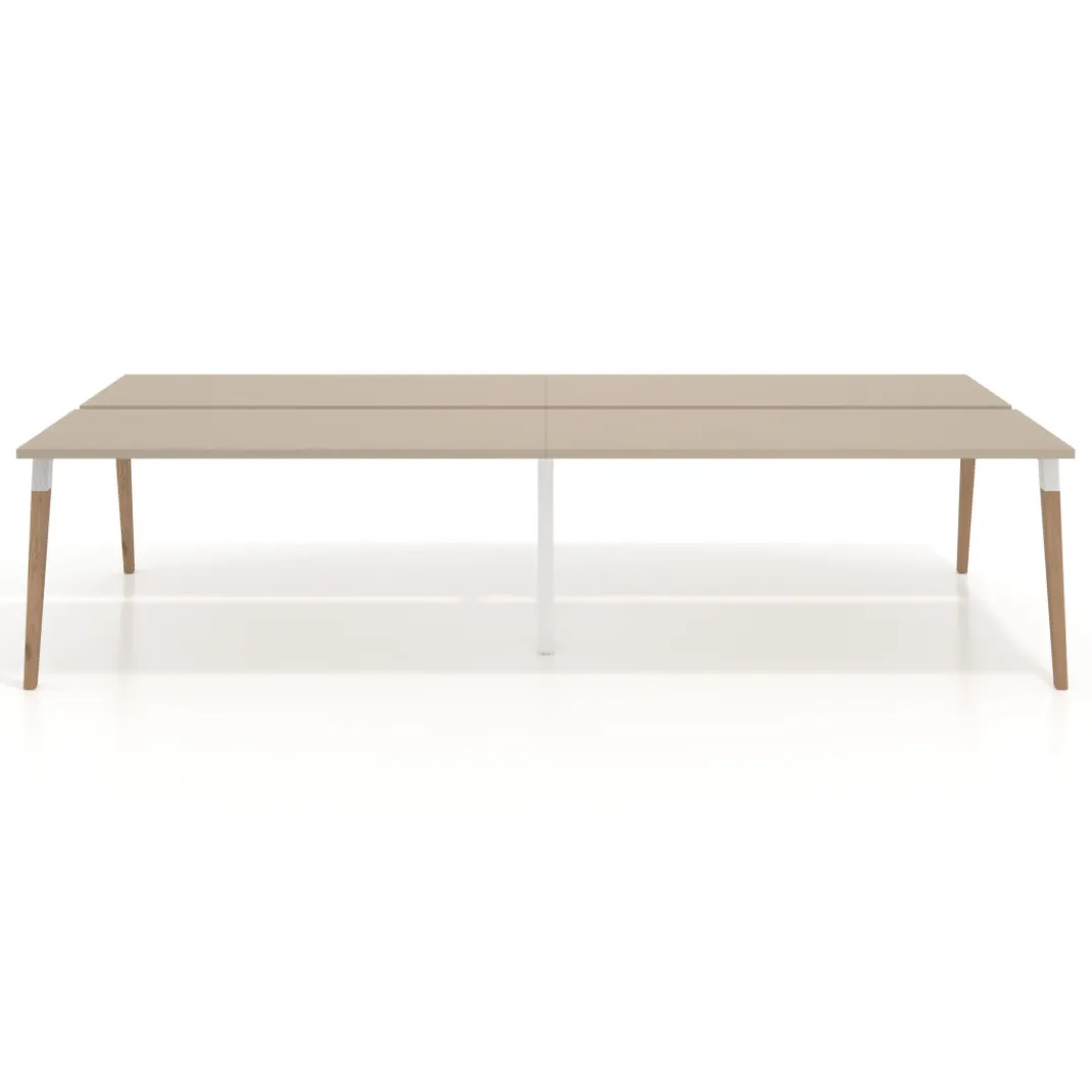 Mesa de oficina multipuesto Arki doble, fondo 126 cm, patas de madera