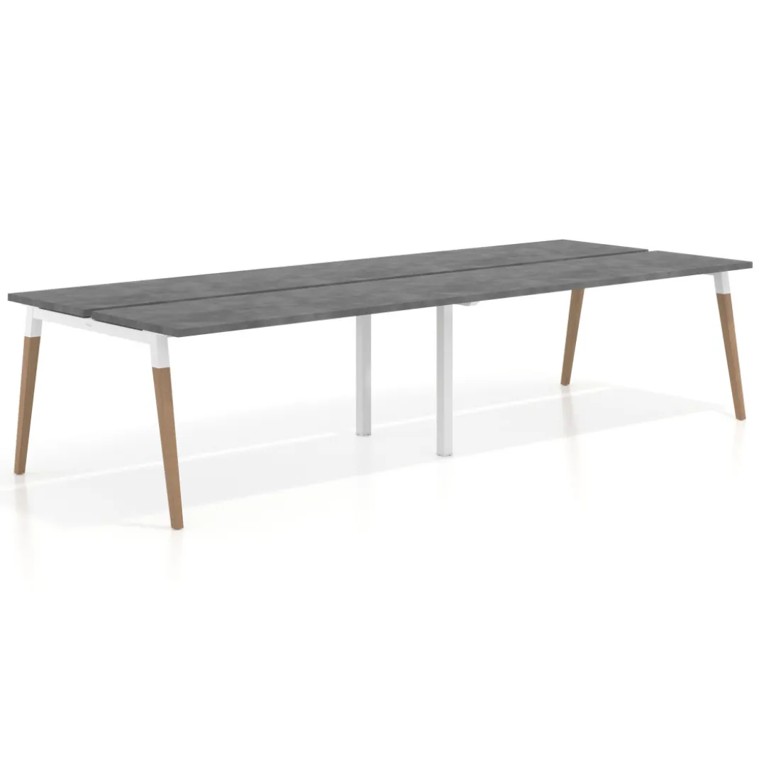 Mesa de oficina multipuesto Arki doble, fondo 126 cm, patas de madera