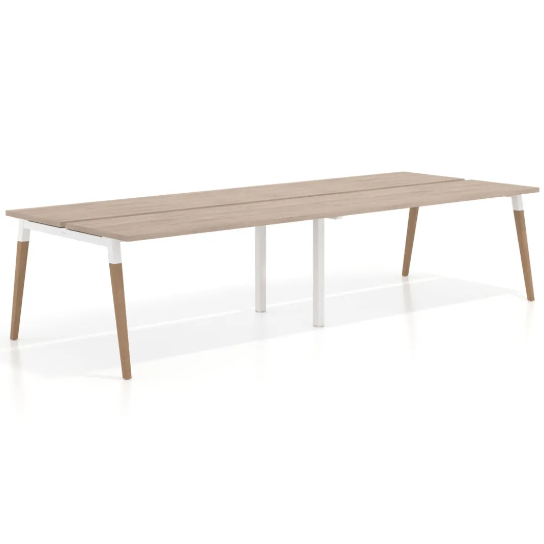 Mesa de oficina multipuesto Arki doble, fondo 126 cm, patas de madera