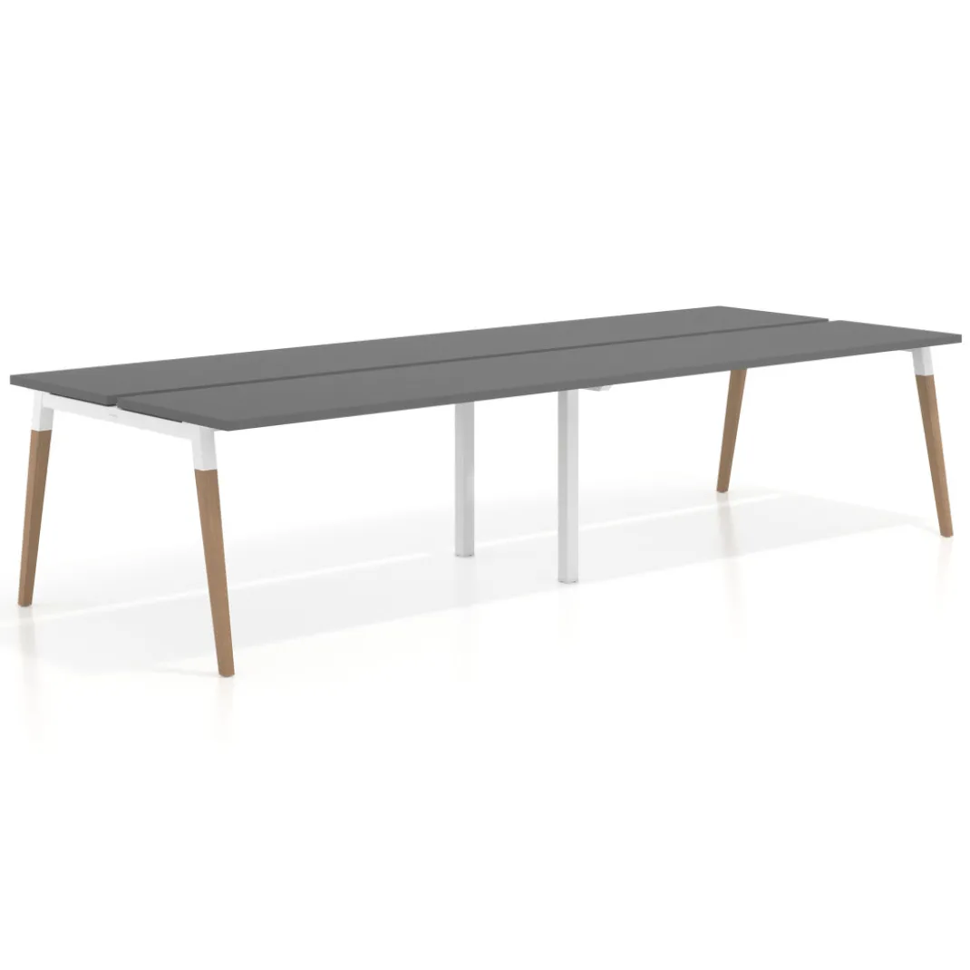 Mesa de oficina multipuesto Arki doble, fondo 126 cm, patas de madera