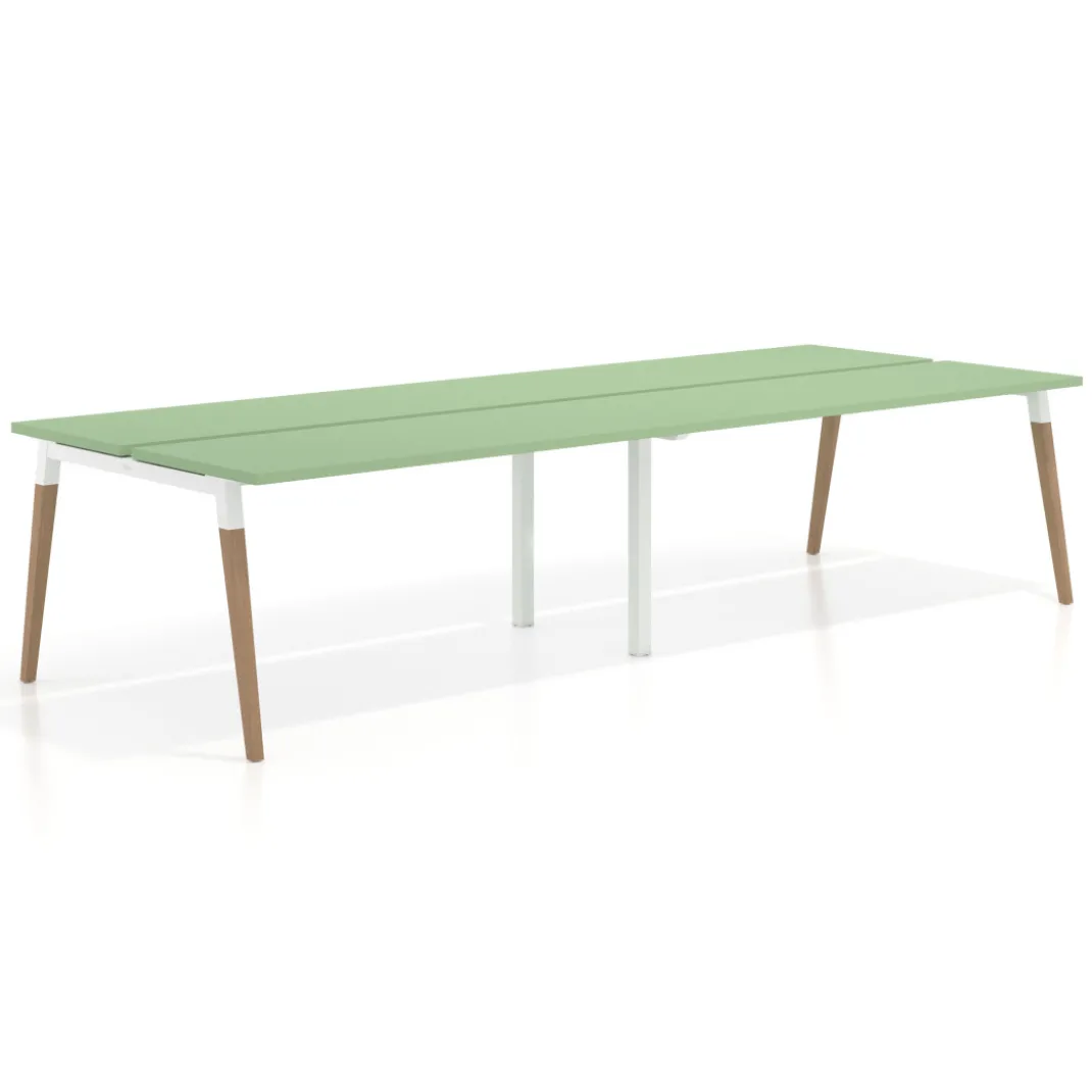 Mesa de oficina multipuesto Arki doble, fondo 126 cm, patas de madera