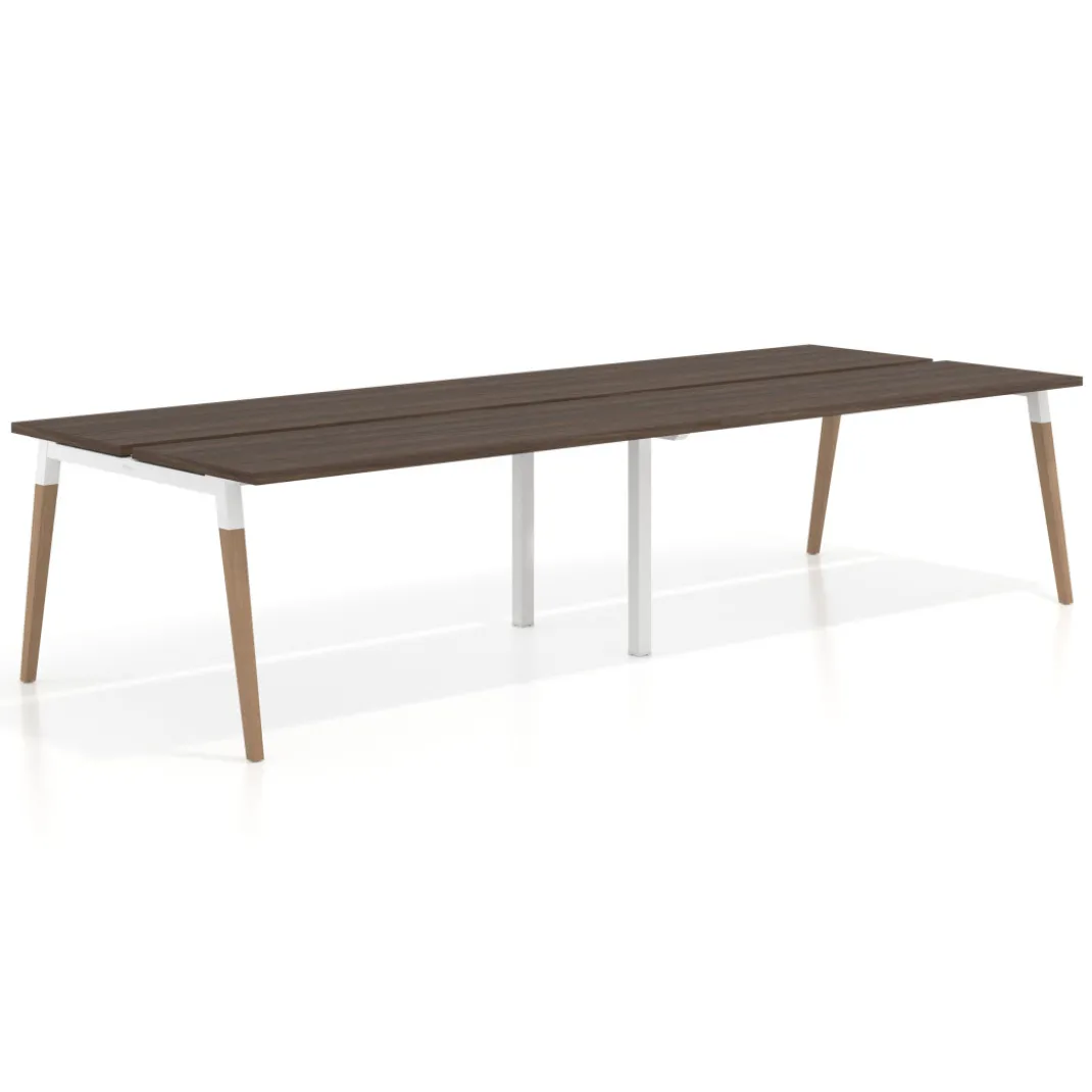 Mesa de oficina multipuesto Arki doble, fondo 126 cm, patas de madera