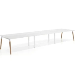 Mesa de oficina multipuesto Arki triple, fondo 126 cm, patas de madera