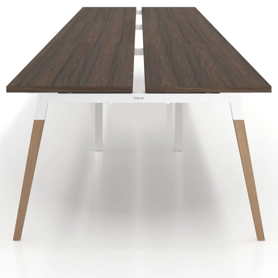 Mesa de oficina multipuesto Arki triple, fondo 126 cm, patas de madera