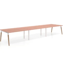 Mesa de oficina multipuesto Arki triple, fondo 126 cm, patas de madera
