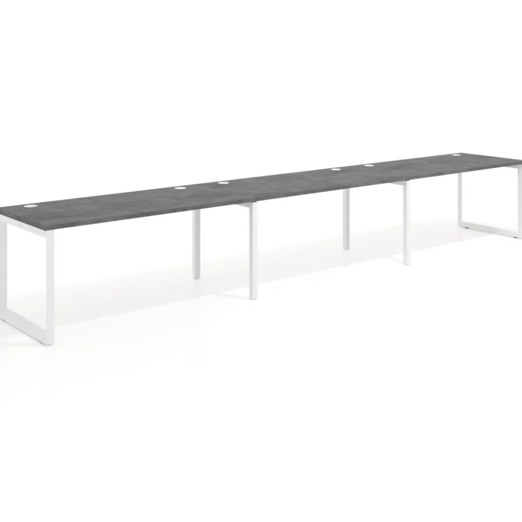 Mesa de oficina progresiva Delta triple, fondo 80cm, estructura blanca