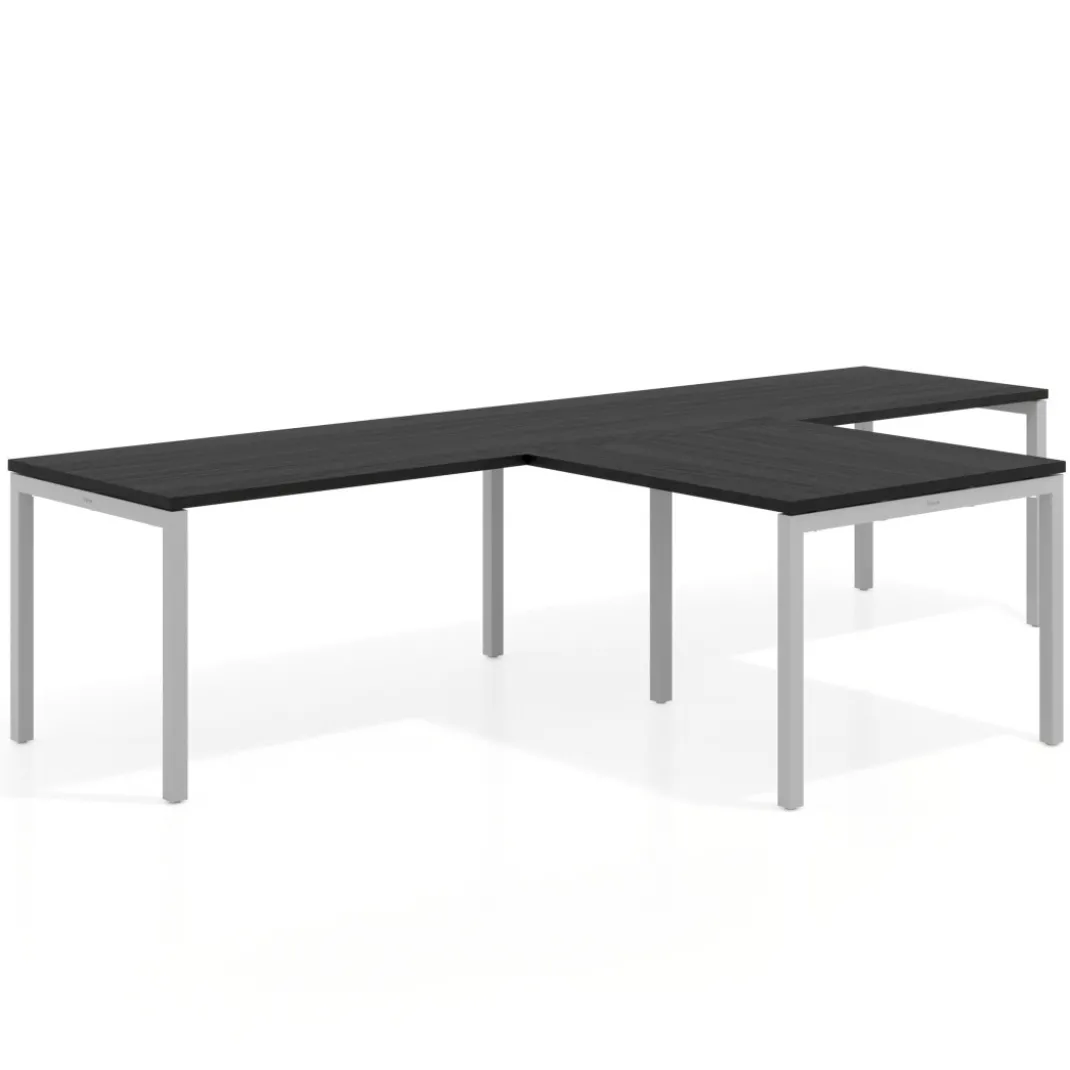 Mesa de oficina progresiva doble con ala extensión Kube, estructura aluminio