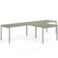 Mesa de oficina progresiva doble con ala extensión Kube, estructura aluminio
