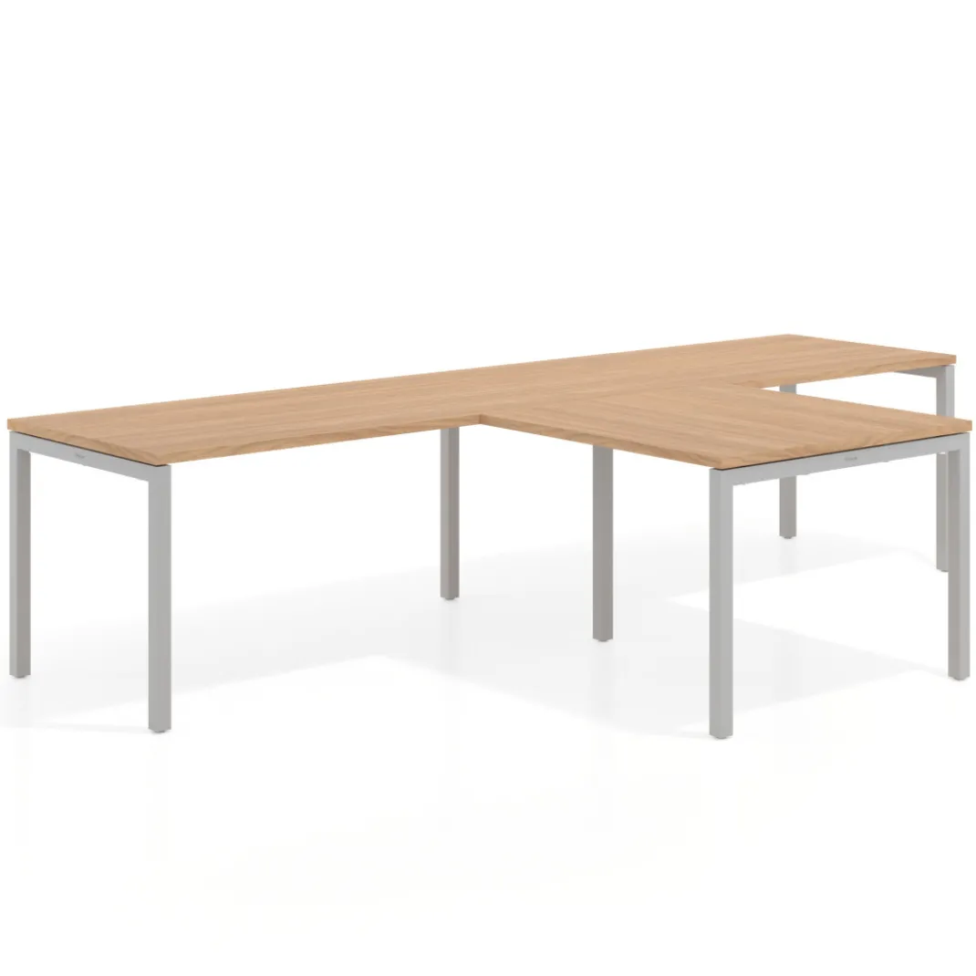 Mesa de oficina progresiva doble con ala extensión Kube, estructura aluminio