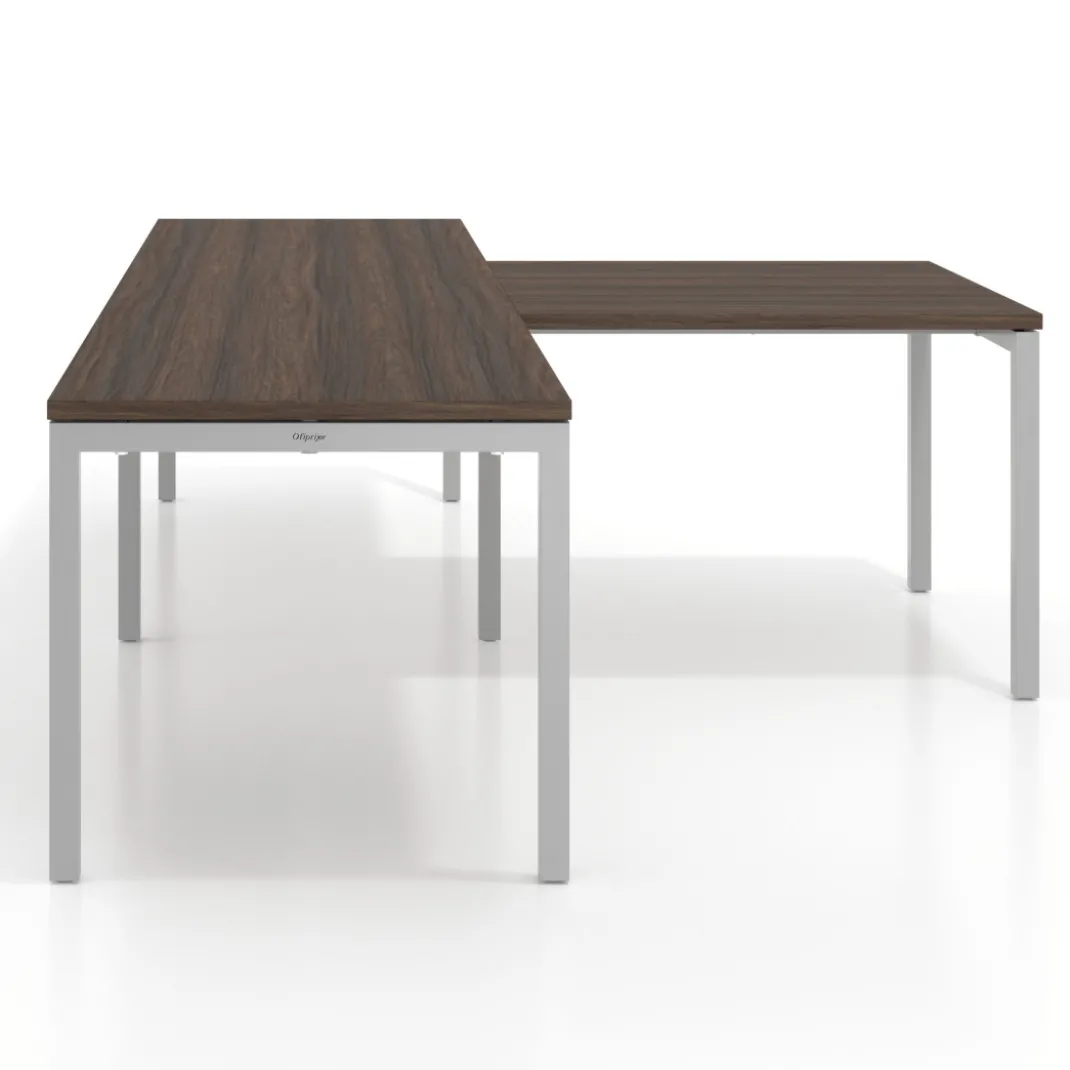 Mesa de oficina progresiva doble con ala extensión Kube, estructura aluminio