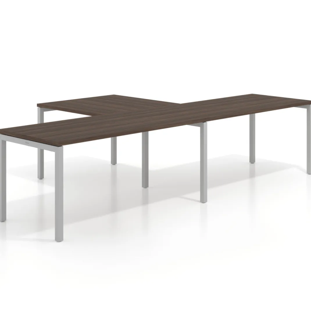 Mesa de oficina progresiva doble con ala extensión Kube, estructura aluminio