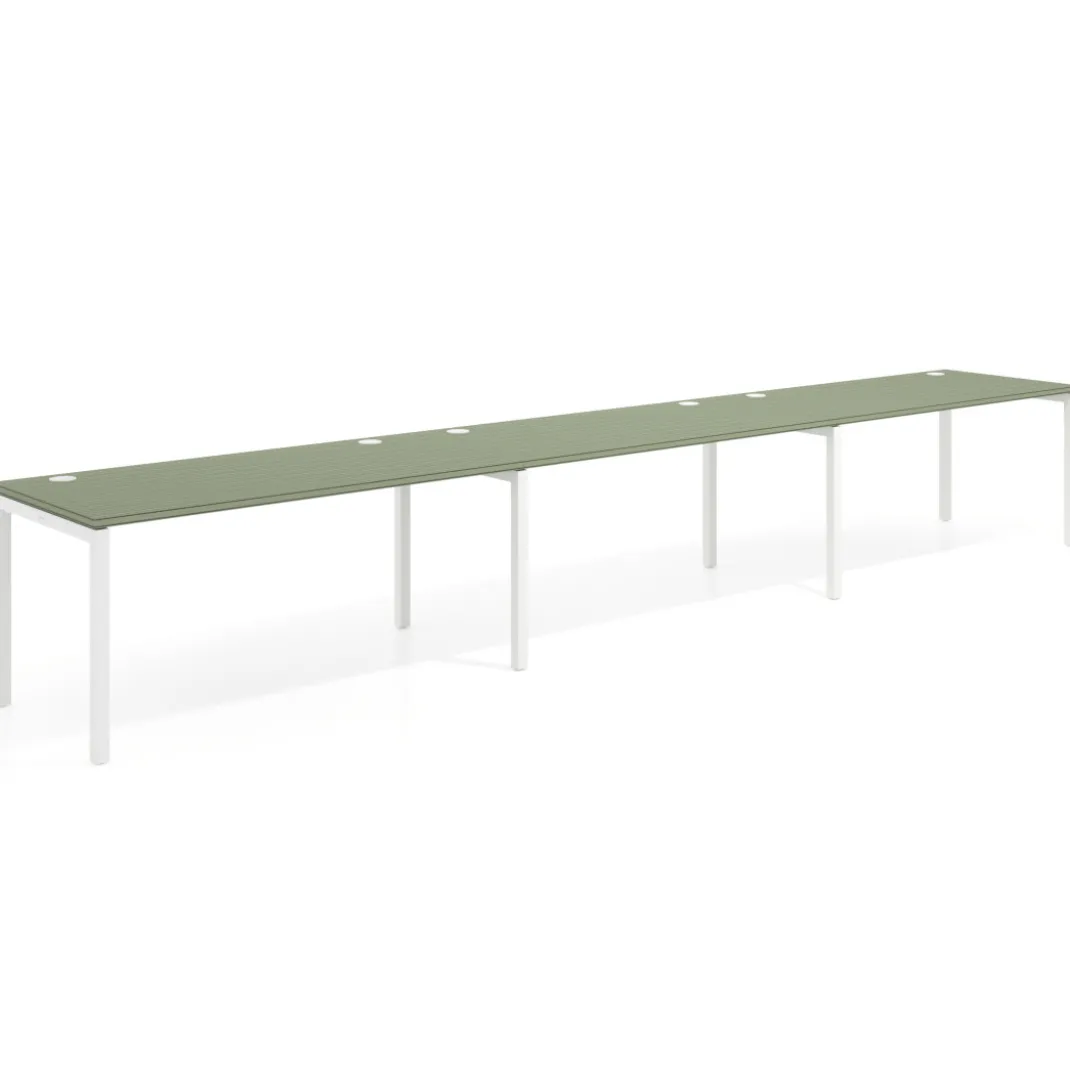 Mesa de oficina progresiva triple Kube, fondo 80cm, estructura blanca