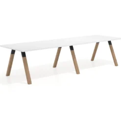 Mesa de oficina progresiva UvePro doble, fondo 100cm, estructura negra, patas de madera