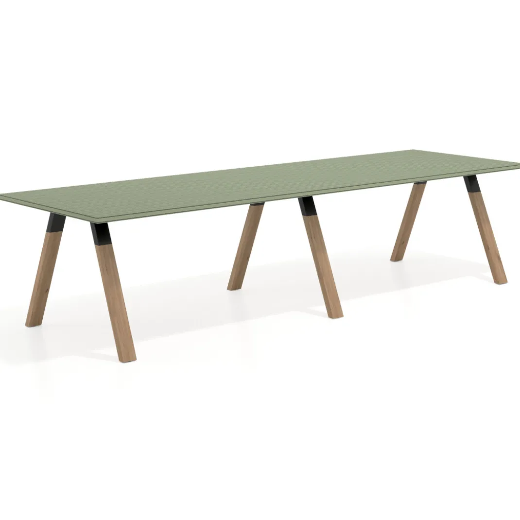 Mesa de oficina progresiva UvePro doble, fondo 100cm, estructura negra, patas de madera