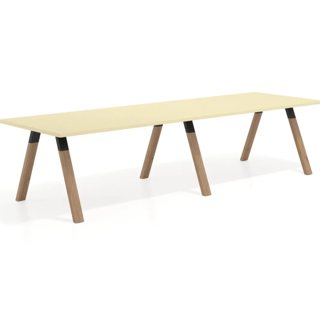 Mesa de oficina progresiva UvePro doble, fondo 100cm, estructura negra, patas de madera