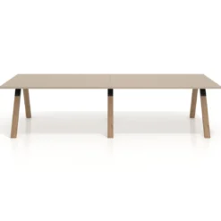 Mesa de oficina progresiva UvePro doble, fondo 100cm, estructura negra, patas de madera