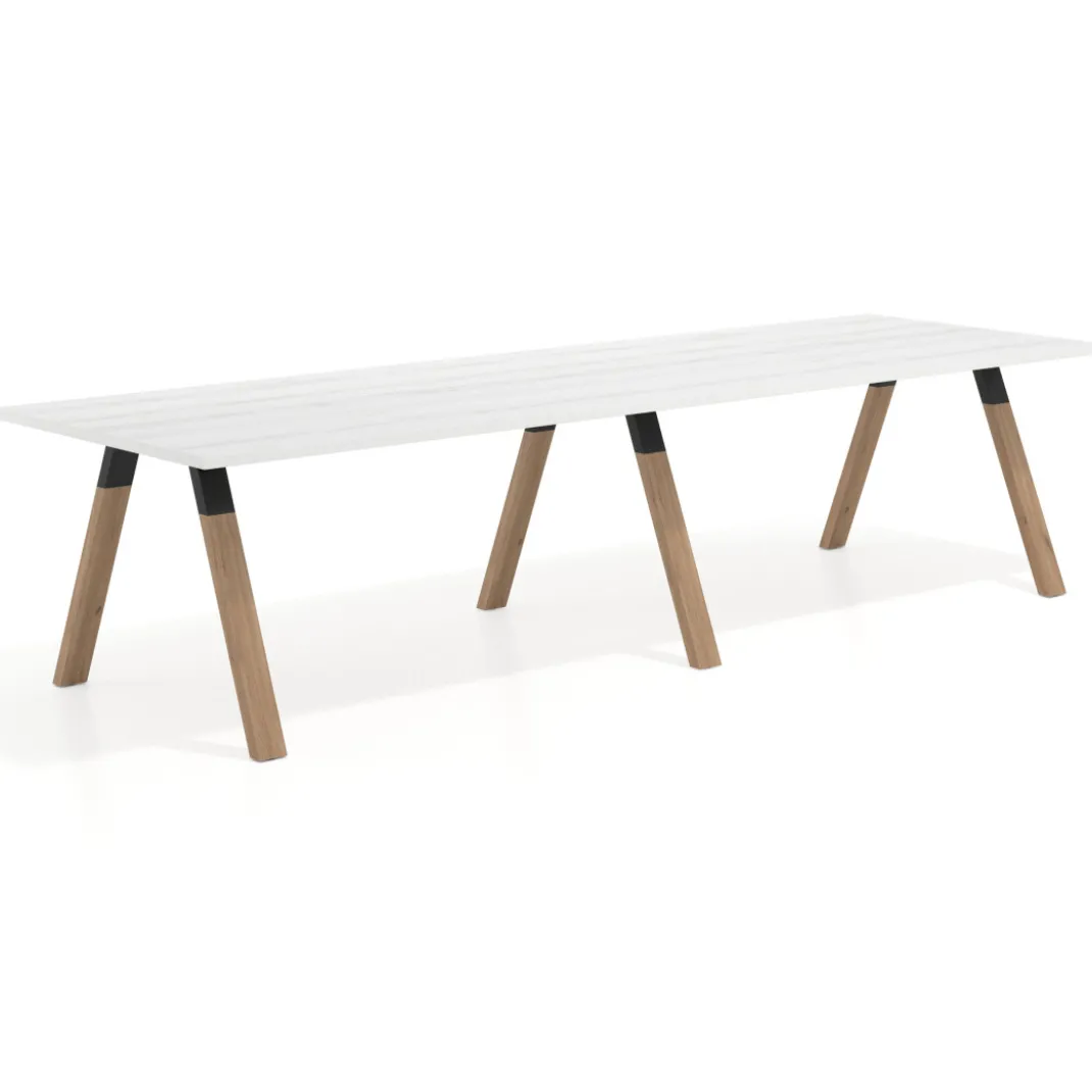 Mesa de oficina progresiva UvePro doble, fondo 100cm, estructura negra, patas de madera