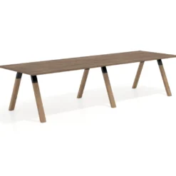 Mesa de oficina progresiva UvePro doble, fondo 100cm, estructura negra, patas de madera