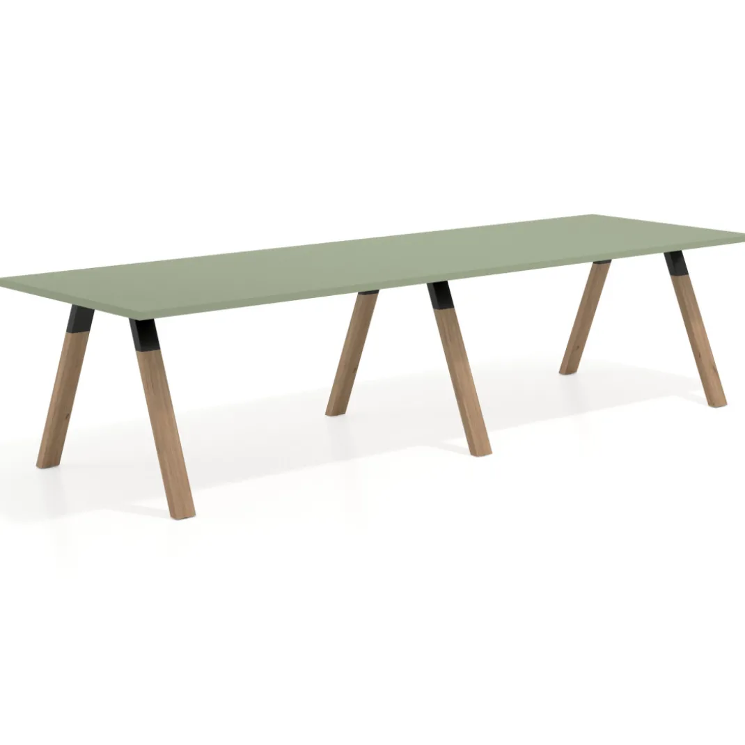 Mesa de oficina progresiva UvePro doble, fondo 100cm, estructura negra, patas de madera