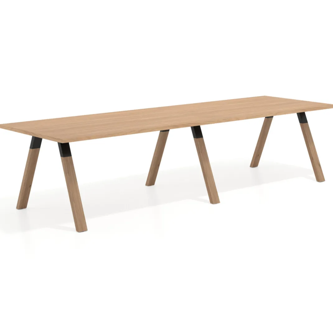 Mesa de oficina progresiva UvePro doble, fondo 100cm, estructura negra, patas de madera