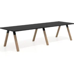 Mesa de oficina progresiva UvePro doble, fondo 100cm, estructura negra, patas de madera