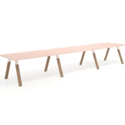 Mesa de oficina progresiva UvePro triple, fondo 100cm, estructura blanca, patas de madera