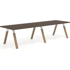 Mesa de oficina progresiva UvePro doble, fondo 100cm, estructura blanca, patas de madera