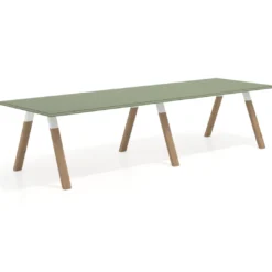 Mesa de oficina progresiva UvePro doble, fondo 100cm, estructura blanca, patas de madera