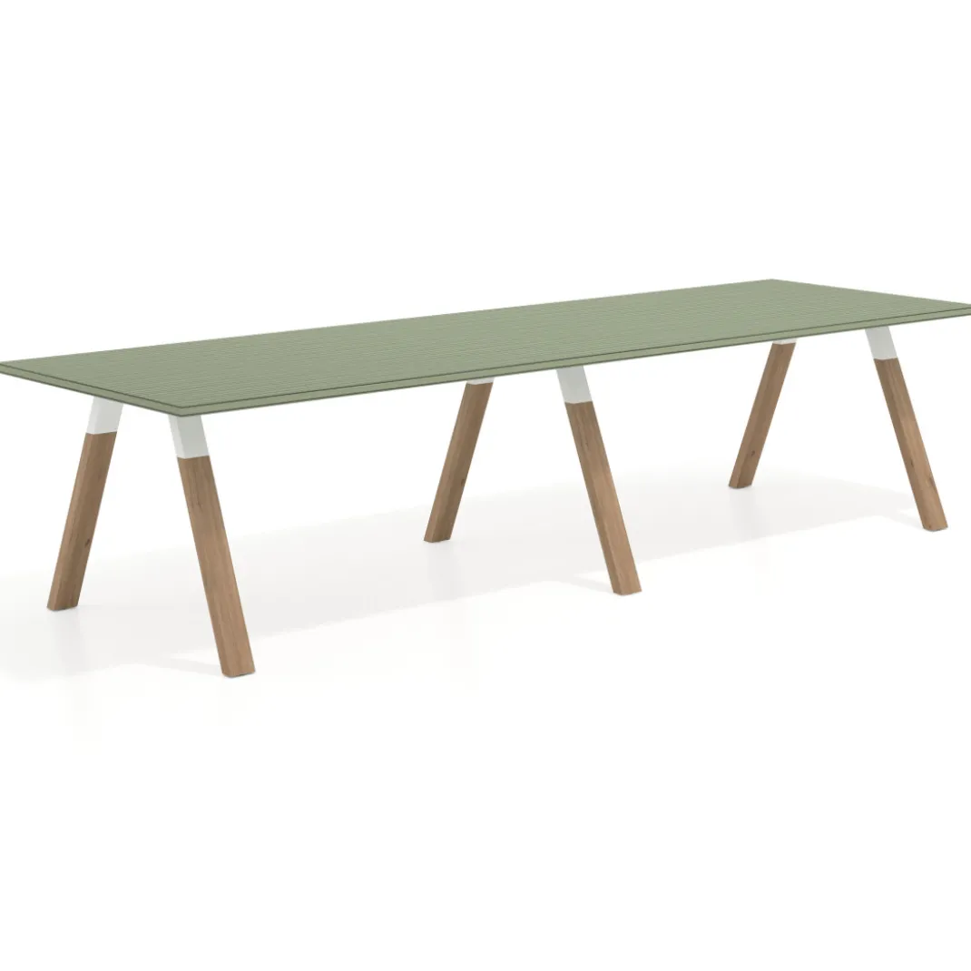Mesa de oficina progresiva UvePro doble, fondo 100cm, estructura blanca, patas de madera