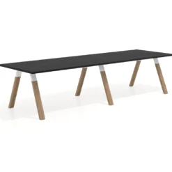 Mesa de oficina progresiva UvePro doble, fondo 100cm, estructura blanca, patas de madera