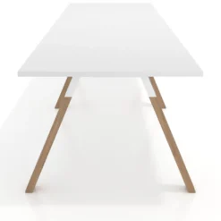Mesa de oficina progresiva UvePro doble, fondo 100cm, estructura blanca, patas de madera