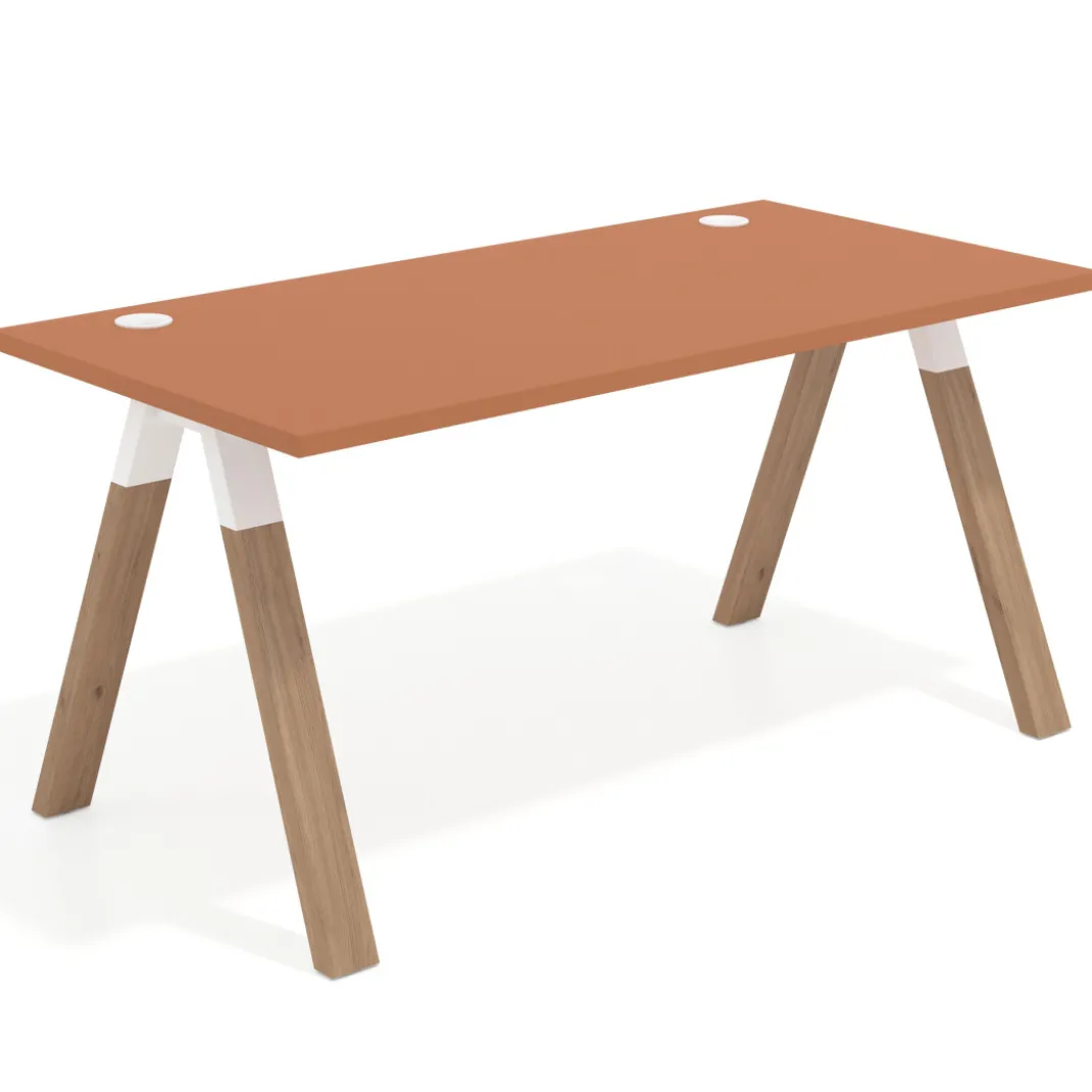 Mesa de oficina UvePro fondo 80cm, estructura blanca con patas de madera
