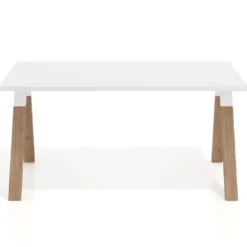 Mesa de oficina UvePro fondo 80cm, estructura blanca con patas de madera