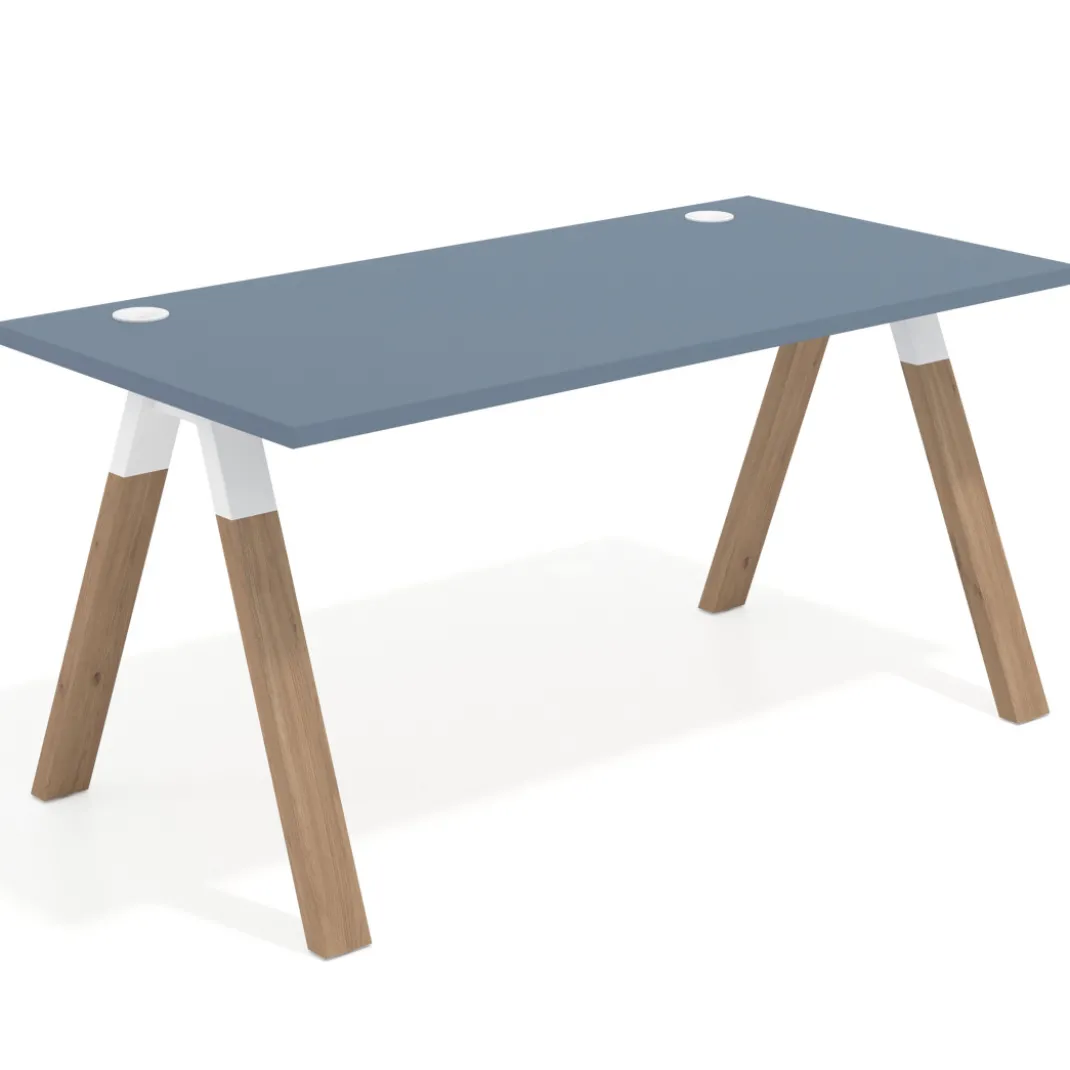 Mesa de oficina UvePro fondo 80cm, estructura blanca con patas de madera