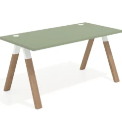 Mesa de oficina UvePro fondo 80cm, estructura blanca con patas de madera